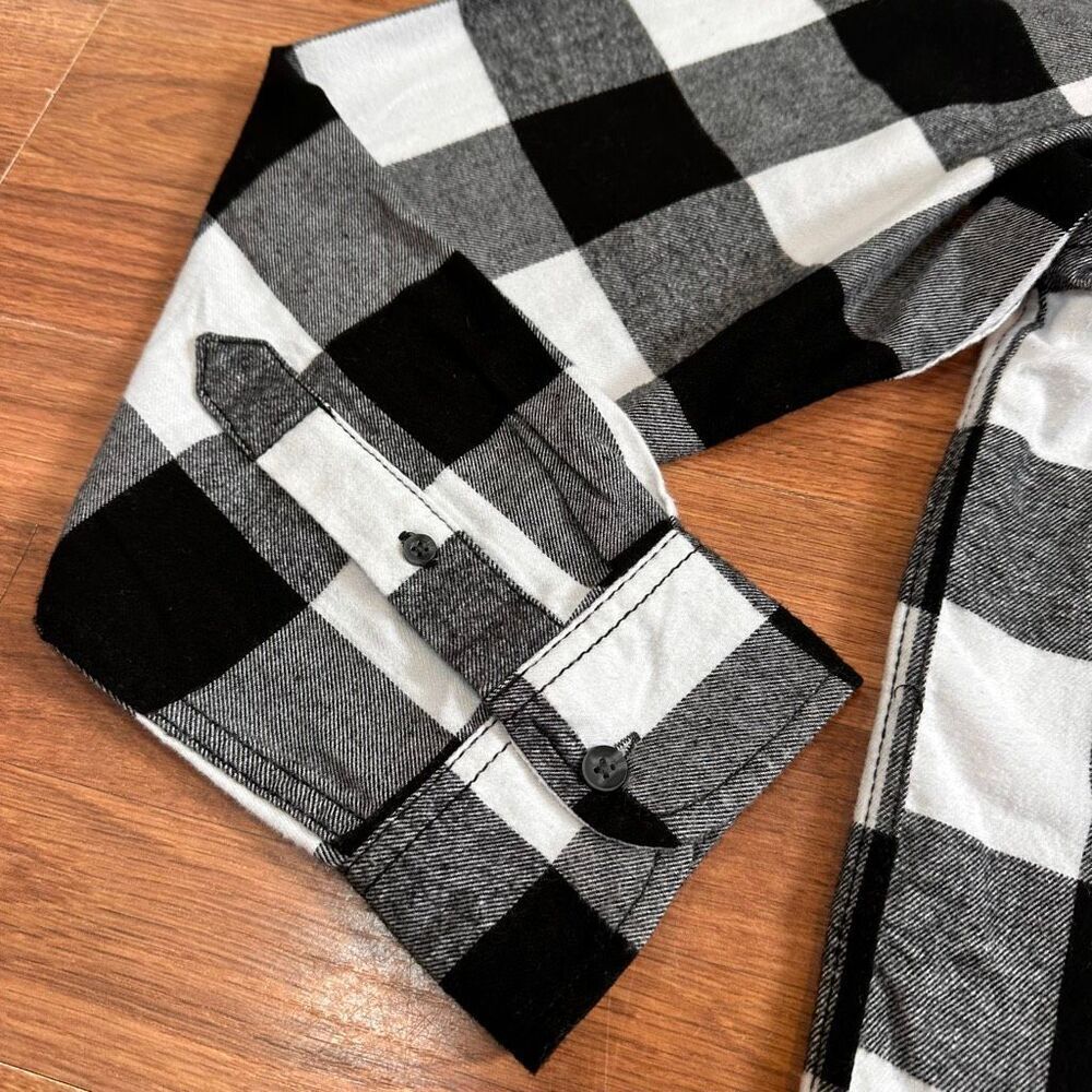 George Long Sleeve Button-Up Collard Shirt Flannel Plaid Black and White| Men Si - Picture 9 of 14